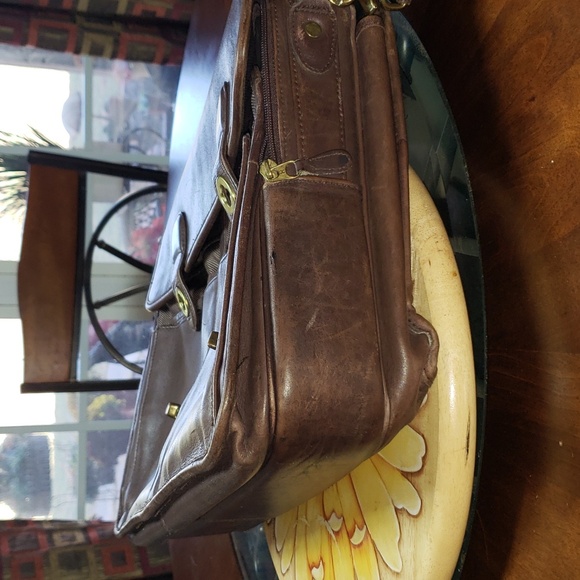 FF Vintage Green Fields Shafmaster Brown Leather Messenger Shoulder Briefcase - Picture 14 of 15